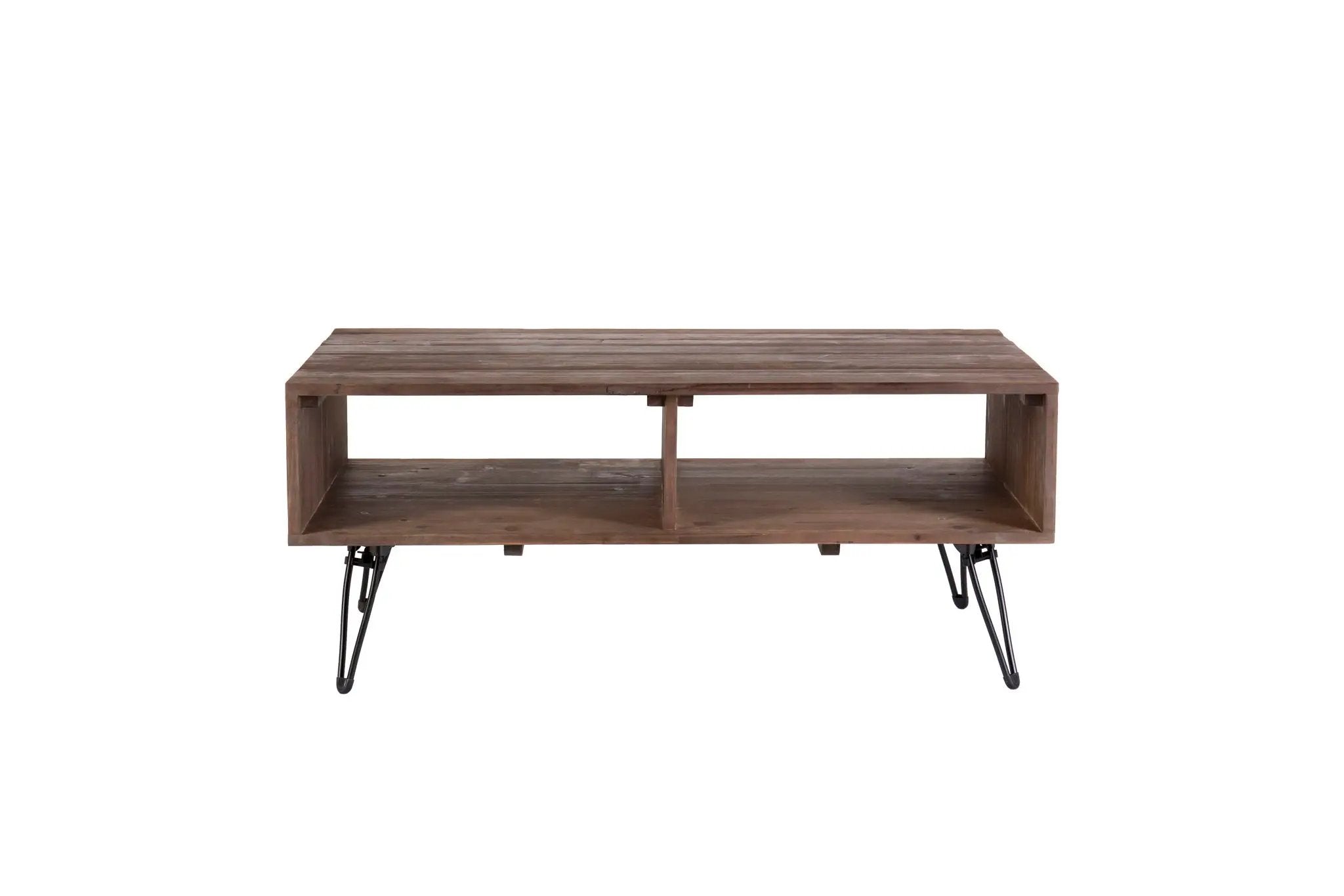Reclaimed Wood Cocktail Table With Open Storage For Living Room, Metal Legs, Foldable - Black / Natural by Unique Piece Furniture