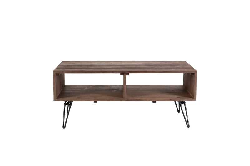 Reclaimed Wood Cocktail Table With Open Storage For Living Room, Metal Legs, Foldable - Black / Natural by Unique Piece Furniture