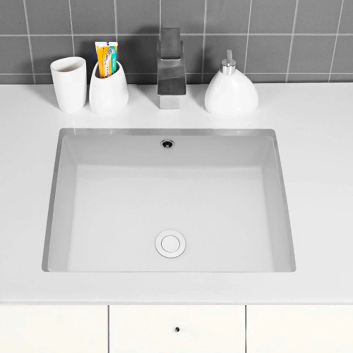 Modern Ceramic Rectangular Undermount Bathroom Sink With Overflow by HouseOfZazla