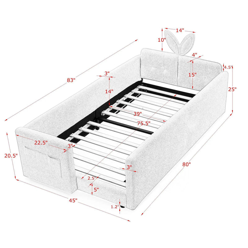 Cute Rabbit Ear Upholstered Platform Bed Frame With Safety Rail by HouseOfZazla