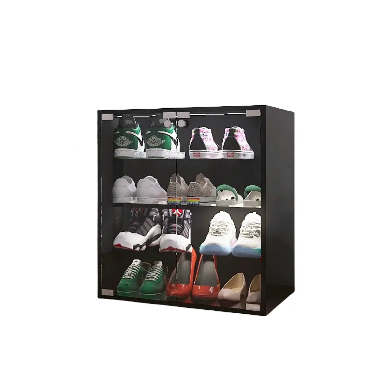 4 Layers Shoe Cabinet With Glass Door And Glass Layer Shoes Display Cabinet With LED Light Bluetooth Control - Black by HouseOfZazla