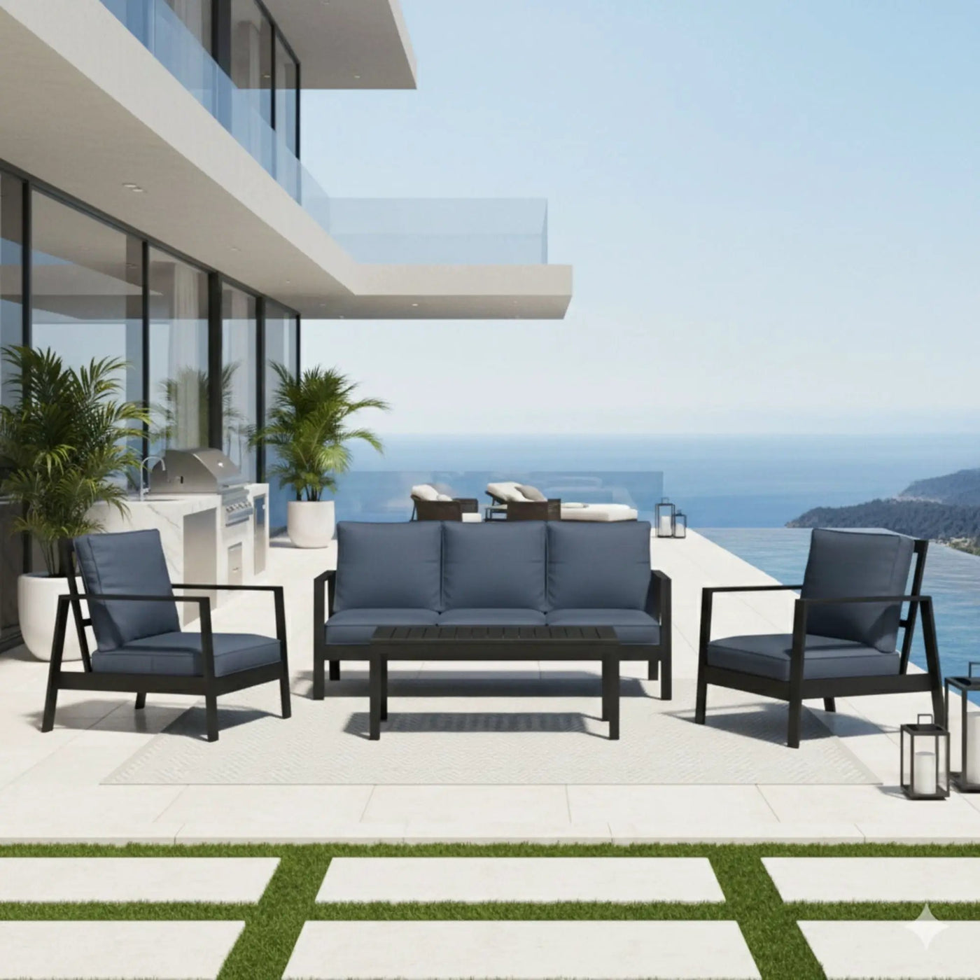 Modern 5 Seat Outdoor Patio Furniture Set With Coffee Table by HouseOfZazla