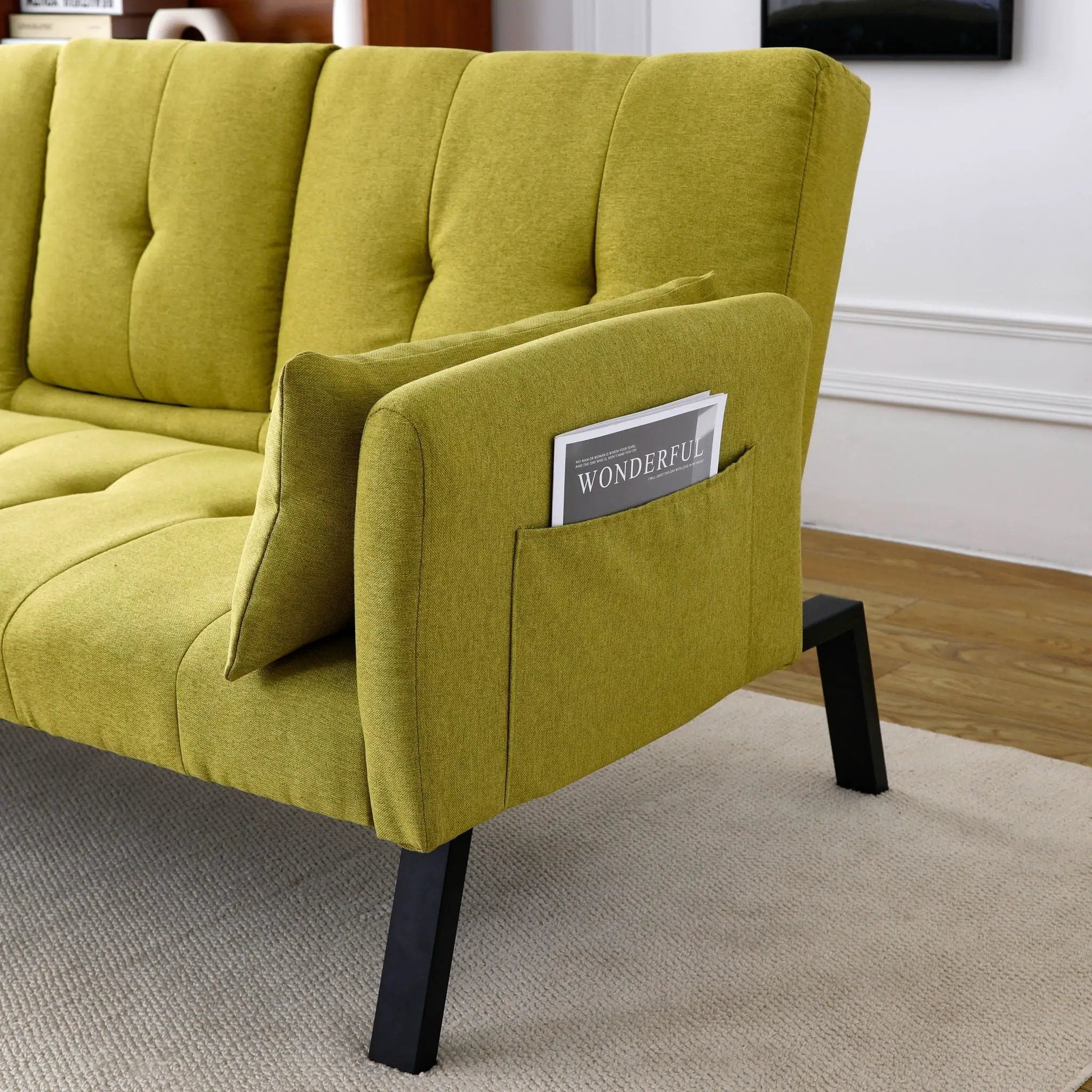 Sofa Bed With Foldable Design And Cup Holder - Green by Unique Piece Furniture