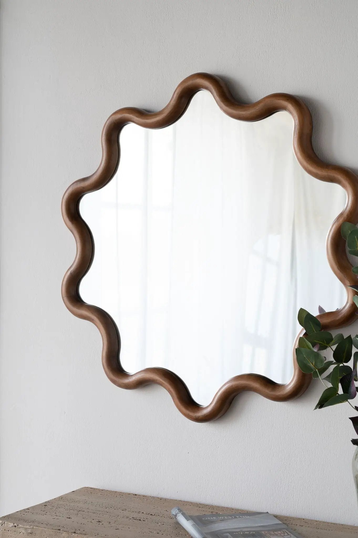 Wooden Accent Mirror With Unique Frame, Wall Mirror For Living Room Bedroom Entryway - Brown by Unique Piece Furniture
