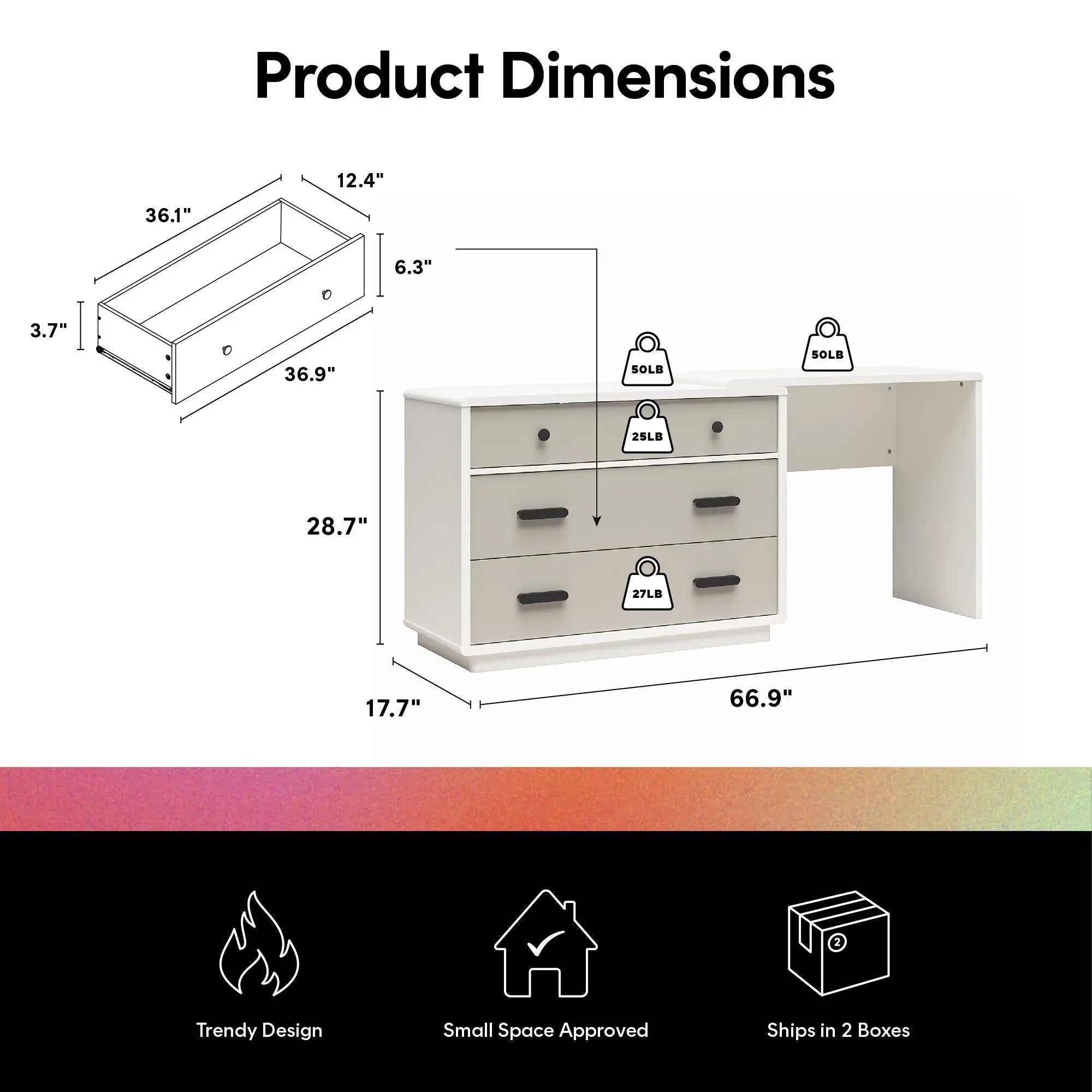 Valencia - 3 Drawer Dresser And Desk - Taupe by HouseOfZazla