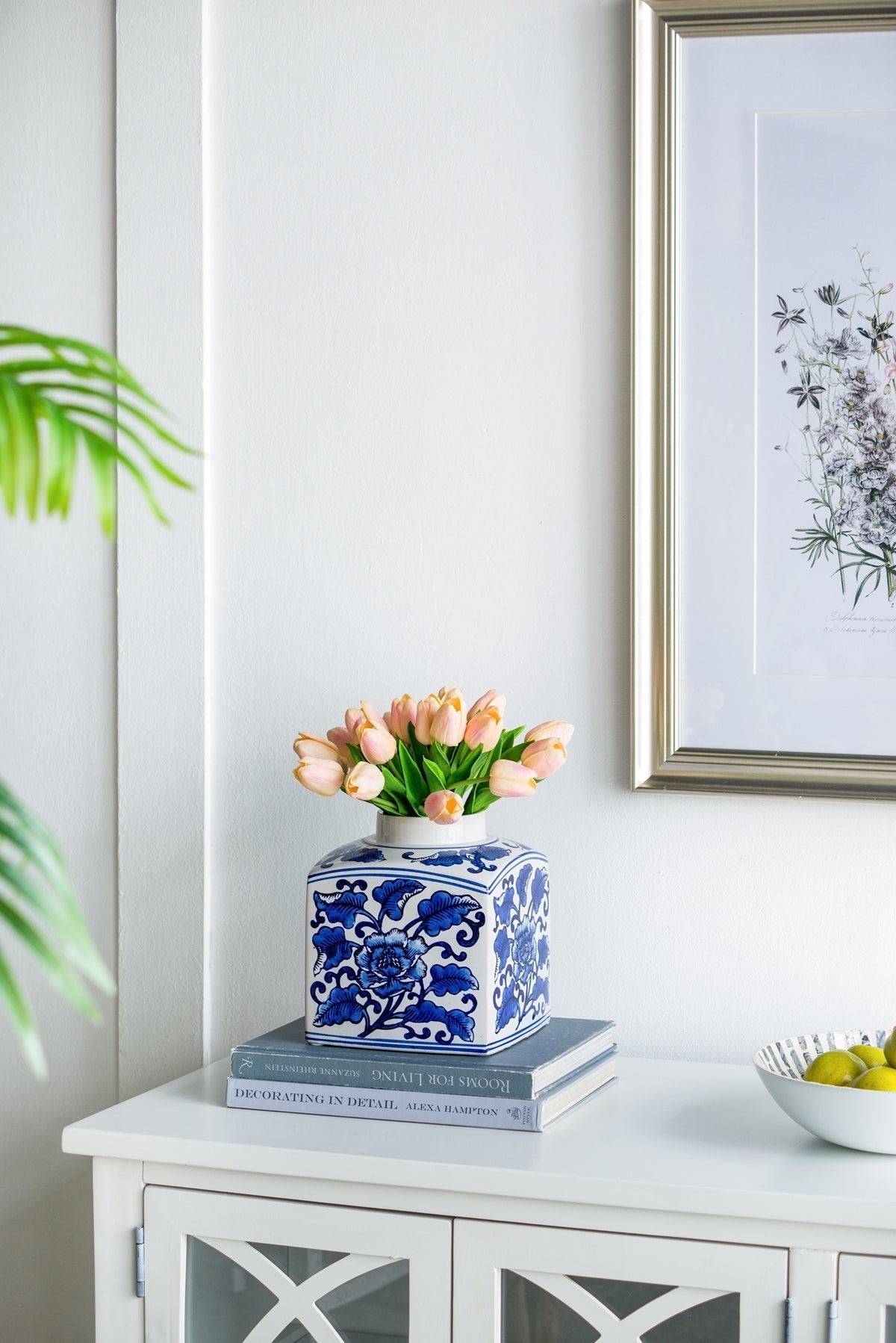 5x5x8' Hand Painted Square Canister with Blue and White Floral Pattern by HouseOfZazla