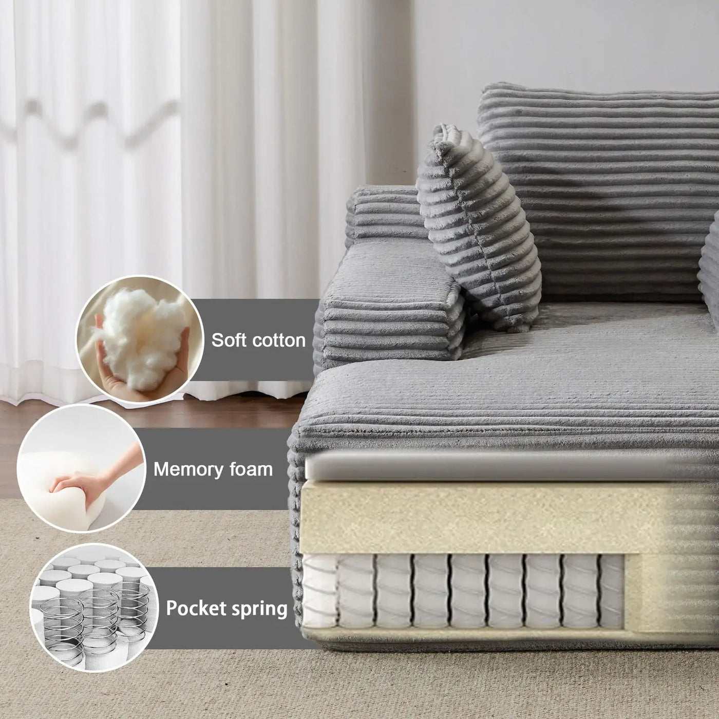 Oversized Chaise Lounge Chair Cozy Cloud Couch With 3 Throw Pillows And Wide Armrest by Unique Piece Furniture