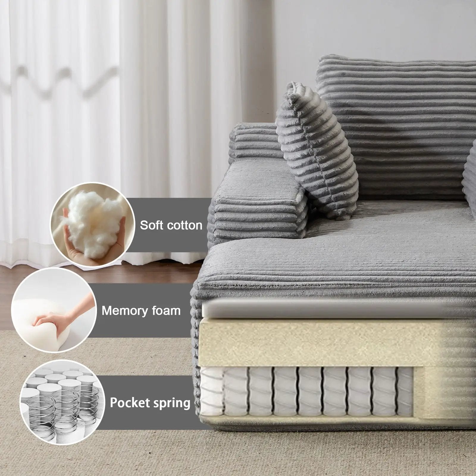 Oversized Chaise Lounge Chair Cozy Cloud Couch With 3 Throw Pillows And Wide Armrest by Unique Piece Furniture