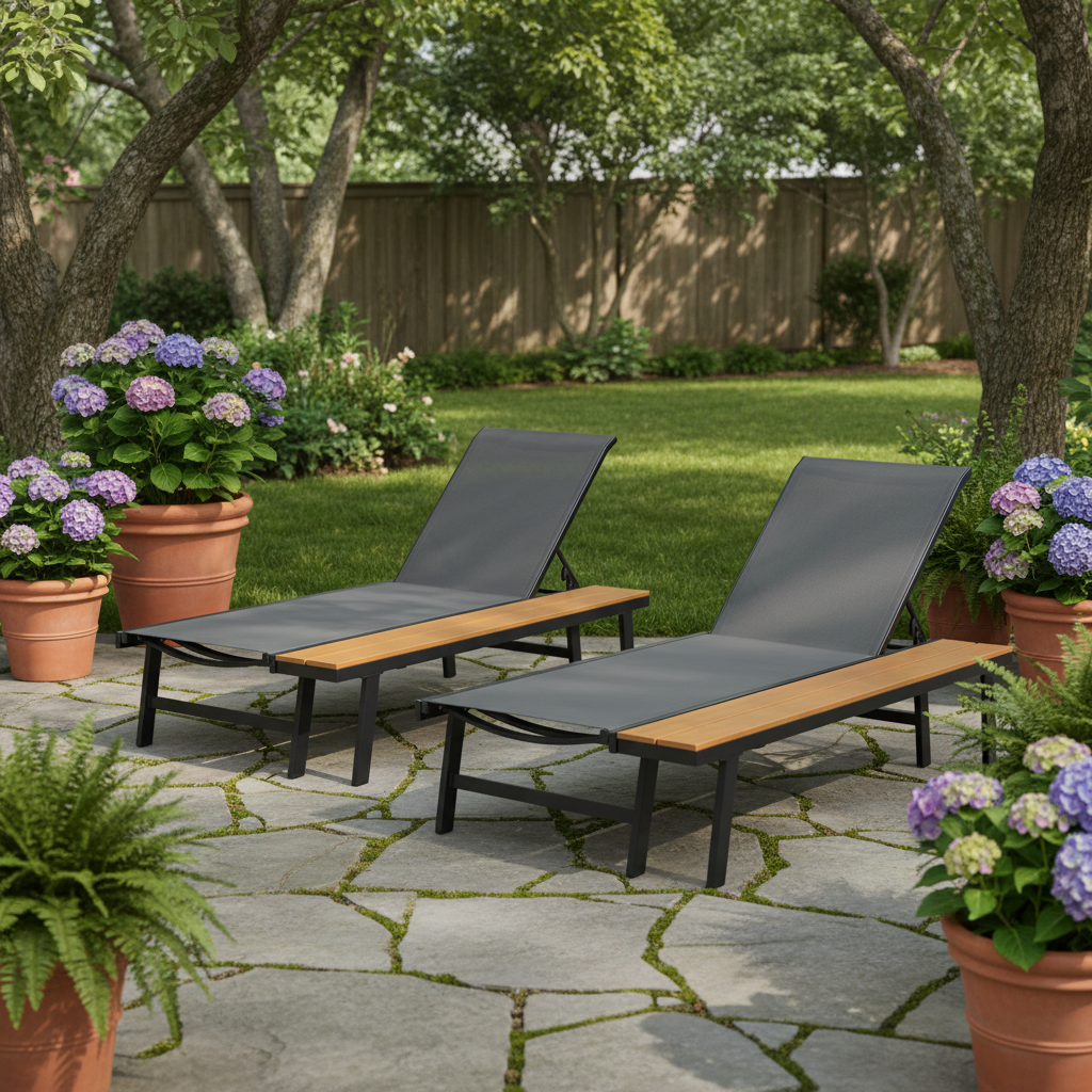 Waterloo Chaise Lounge with Attached Wood Side Table, Set of 2 by HouseOfZazla
