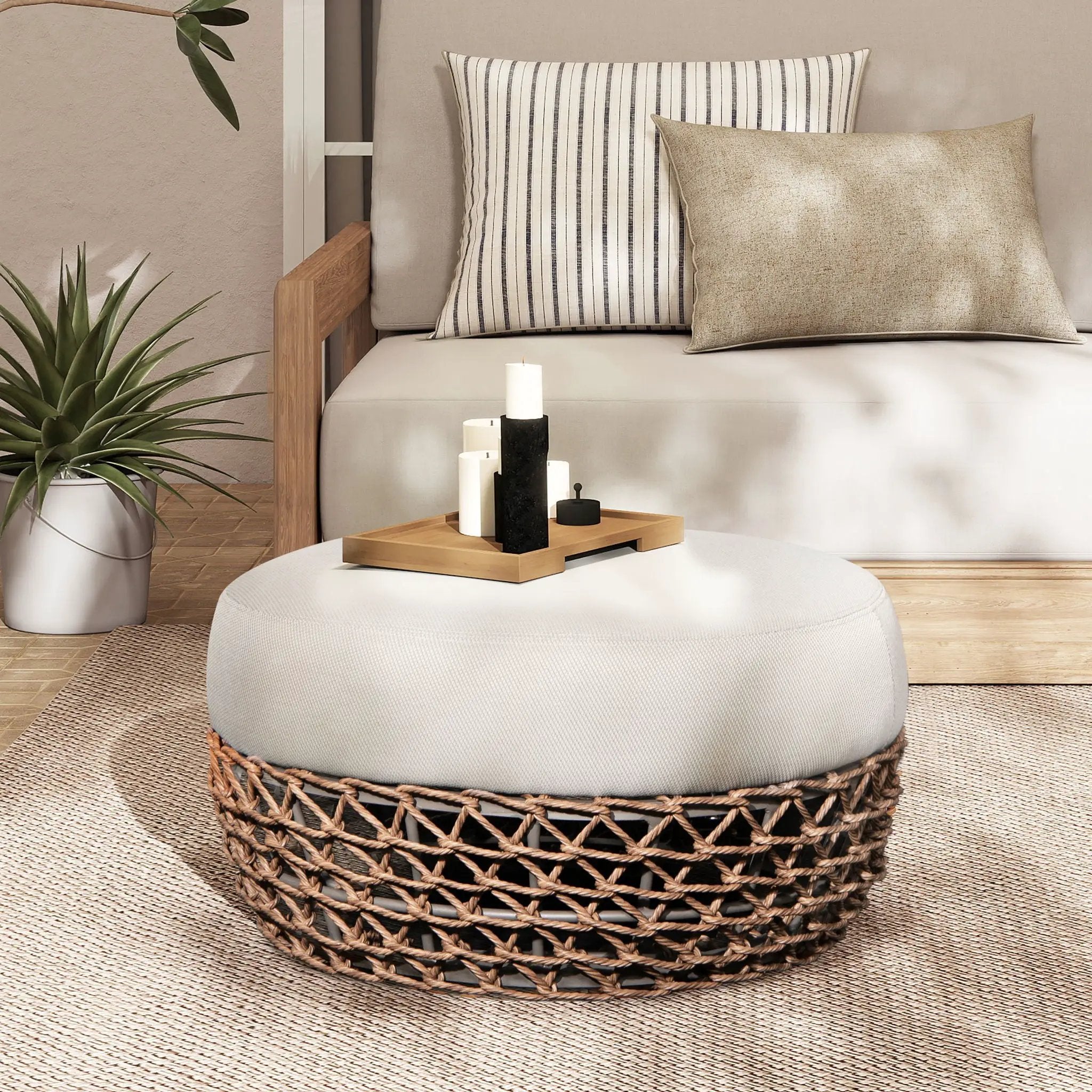 Willow - Round Upholstered Patio Ottoman by HouseOfZazla