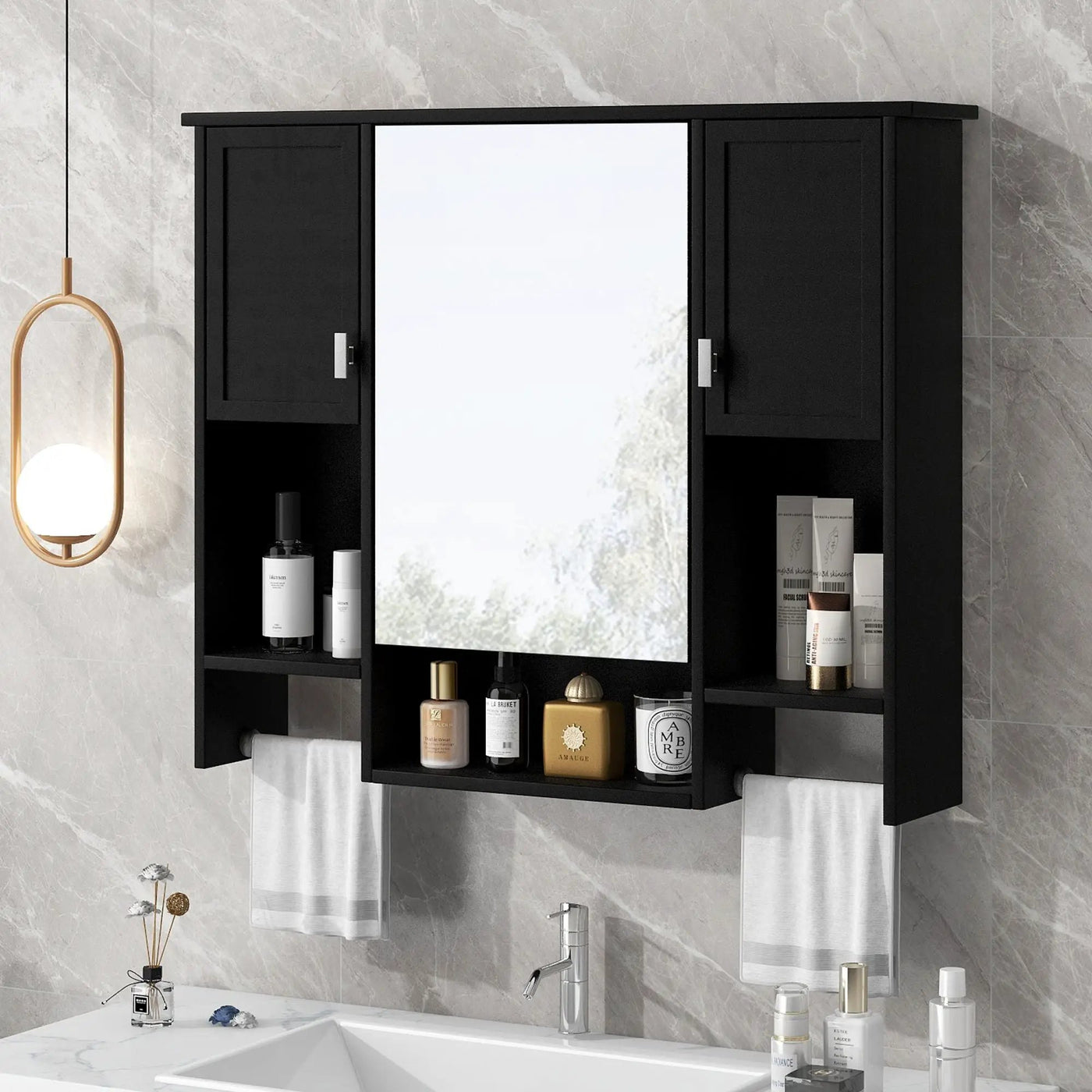 Wall Mounted Bathroom Storage Cabinet With Mirror, Medicine Cabinet With Towel Bar by Unique Piece Furniture