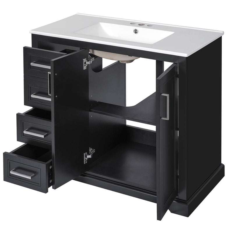 Bathroom Vanity With Sink, Soft Close Doors, Adjustable Shelf & 3 Drawers by HouseOfZazla