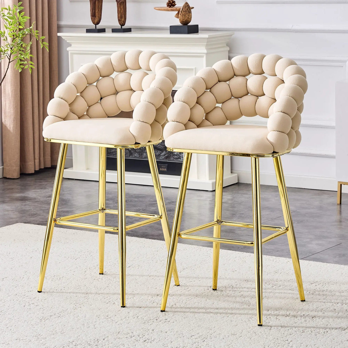 Bubble, Ball Chain Tufted Bar Chairs For Kitchen Island & Home Bar (Set of 2) by HouseOfZazla