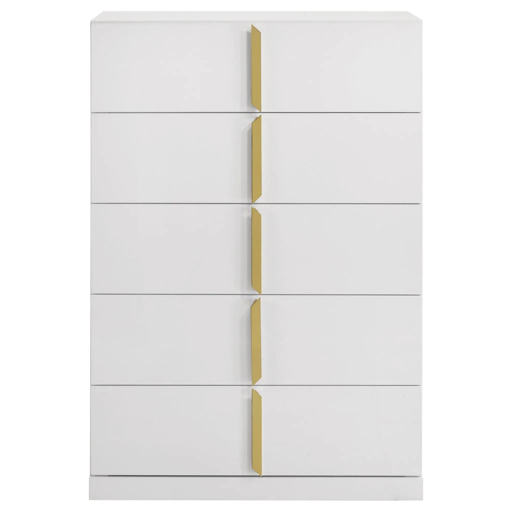 Ines 5-drawer Bedroom Chest of Drawers White High Gloss by Unique Piece Furniture