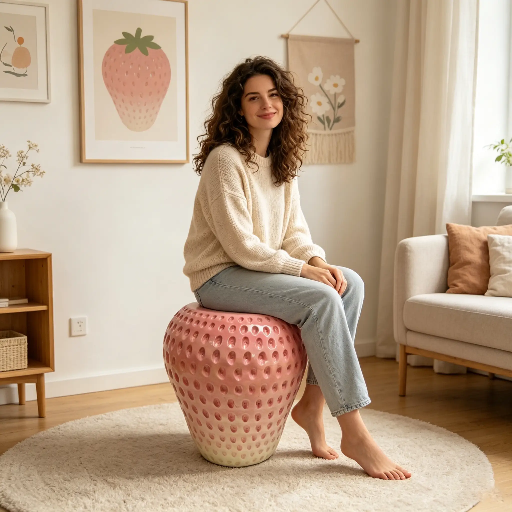 Strawberry Fruit Stool, 13.4" Oversized Resin Stool and Side Table by HouseOfZazla