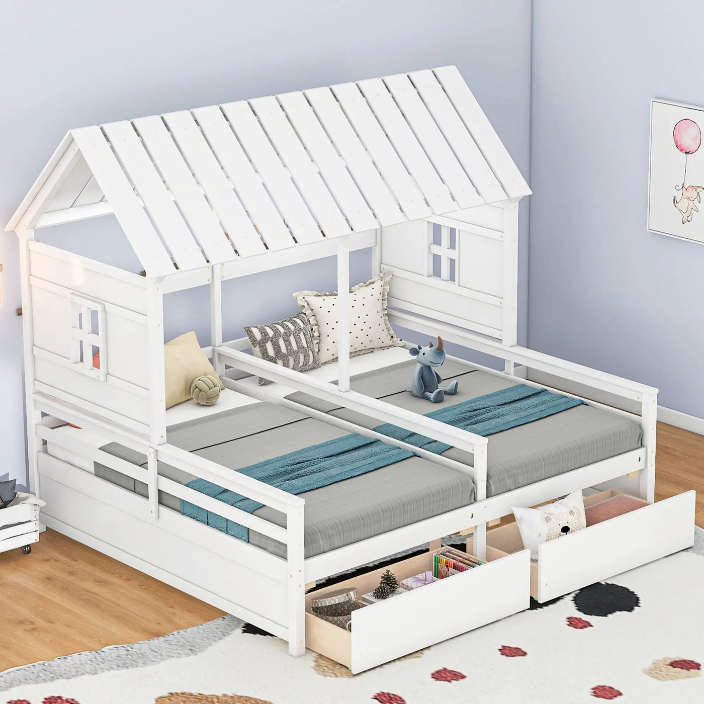House Platform Beds With 2 Drawers, Side By Side Design by HouseOfZazla