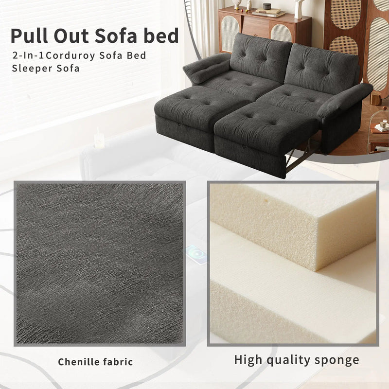 Multi-Functional Sofa Bed - 81.5 Inch Plush Chenille Sofa by HouseOfZazla