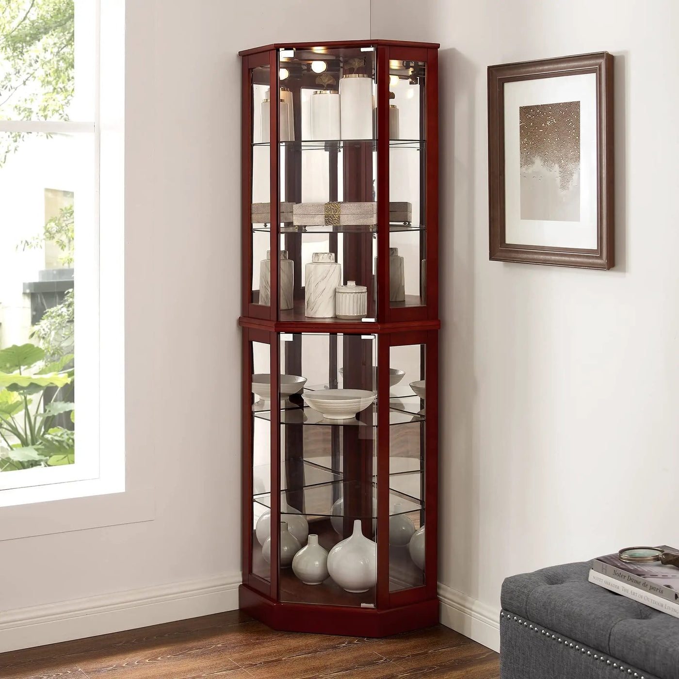 6 Shelf Corner Curio Display Cabinet With Lights, Mirrors And Adjustable Shelves by HouseOfZazla