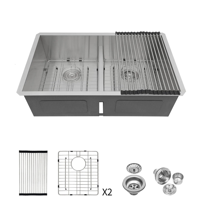 Modern Double Bowl Undermount Kitchen Sink 50 / 50 Design Stainless Steel by HouseOfZazla
