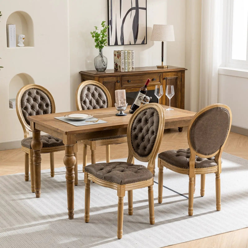 French Style Solid Wood Frame Antique Painting, Hand-Pulled Buckle Decoration Artificial Dining Chair With Nailhead Trim, Wood Legs by HouseOfZazla