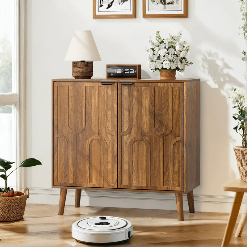 Farmhouse Style Sideboard Buffet Cabinet With Storage Bar Cabinet - Walnut by HouseOfZazla