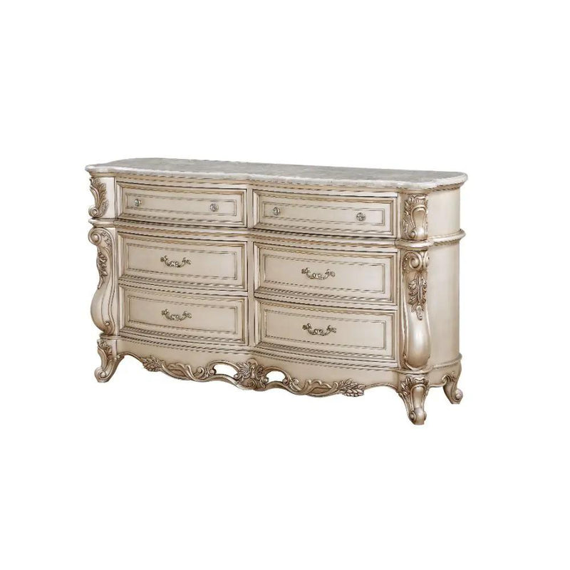 Gorsedd - Dresser With Marble Top - Marble Top & Golden Ivory by Unique Piece Furniture