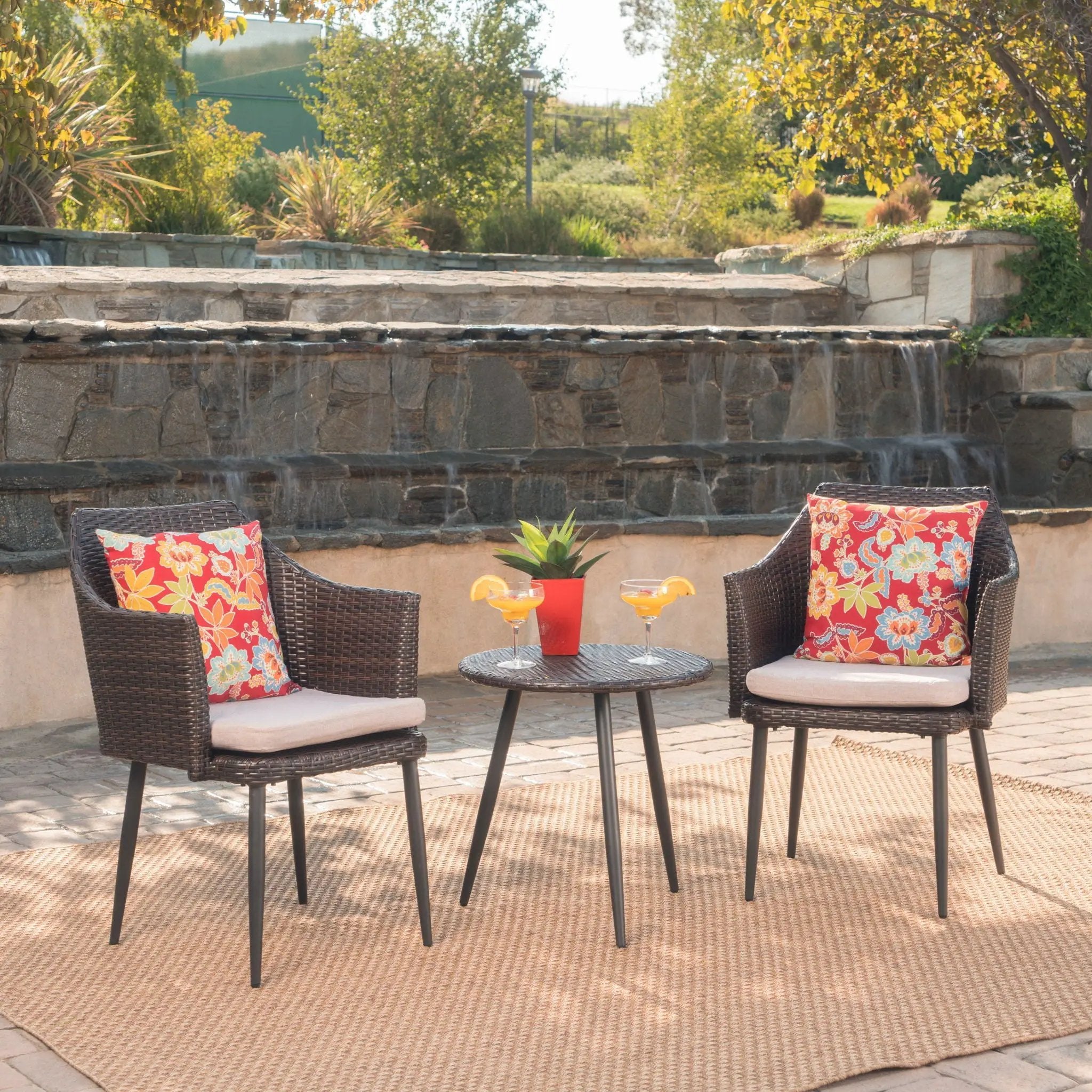Kenneth 3 Pieces Chat Set Outdoor Furniture - Brown Multi by HouseOfZazla