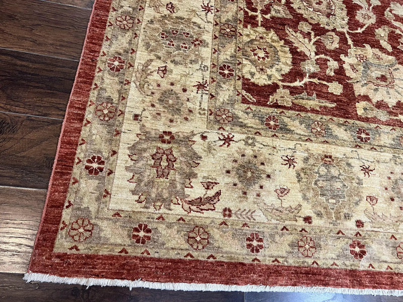 Pak Persian Rug 10x14, Sultanabad Mahal Peshawar Chobi Carpet, Large Vintage Wool Oriental Rug, Maroon & Beige, Floral Allover, Handmade by Jewel Rugs