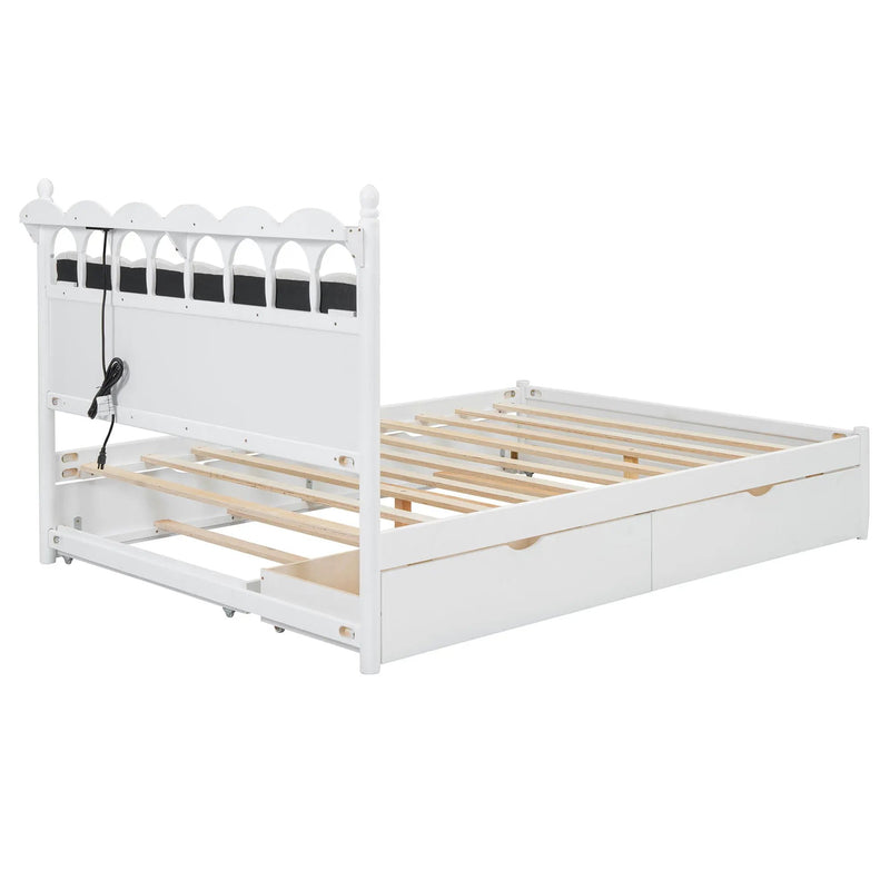 Storage Platform Bed, With 2 Big Drawers, Trundle, One Set Of Sockets & USB Ports by Unique Piece Furniture