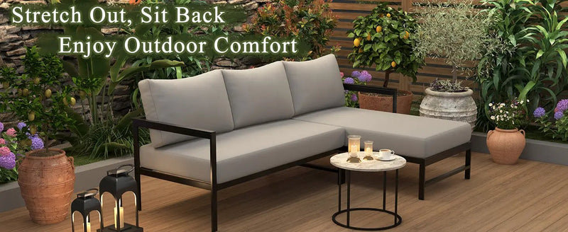 U_style Outdoor L-Shaped Sofa with Iron Frame and Ultra-Thick Cushions by HouseOfZazla