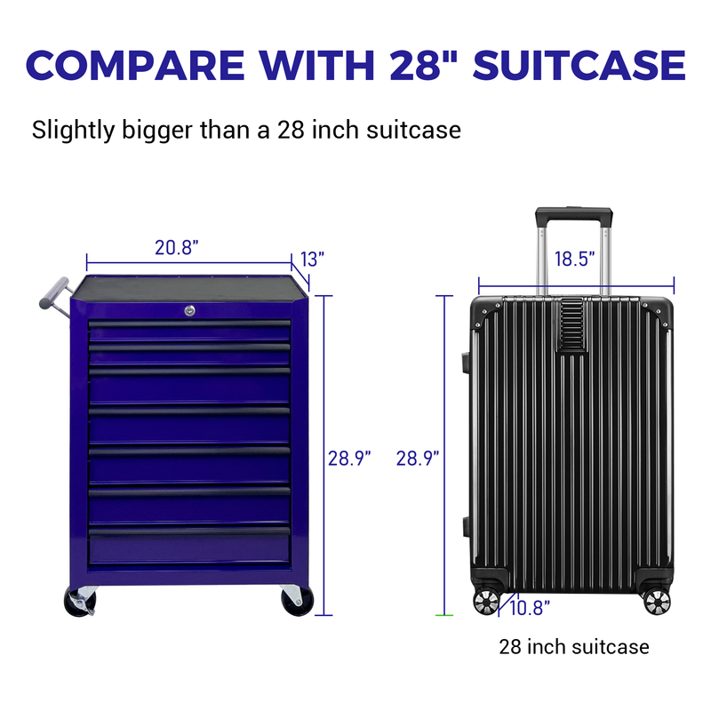 Rolling Metal Tool Chest with 7 Drawers, 20" Steel Cabinet - Purple by HouseOfZazla