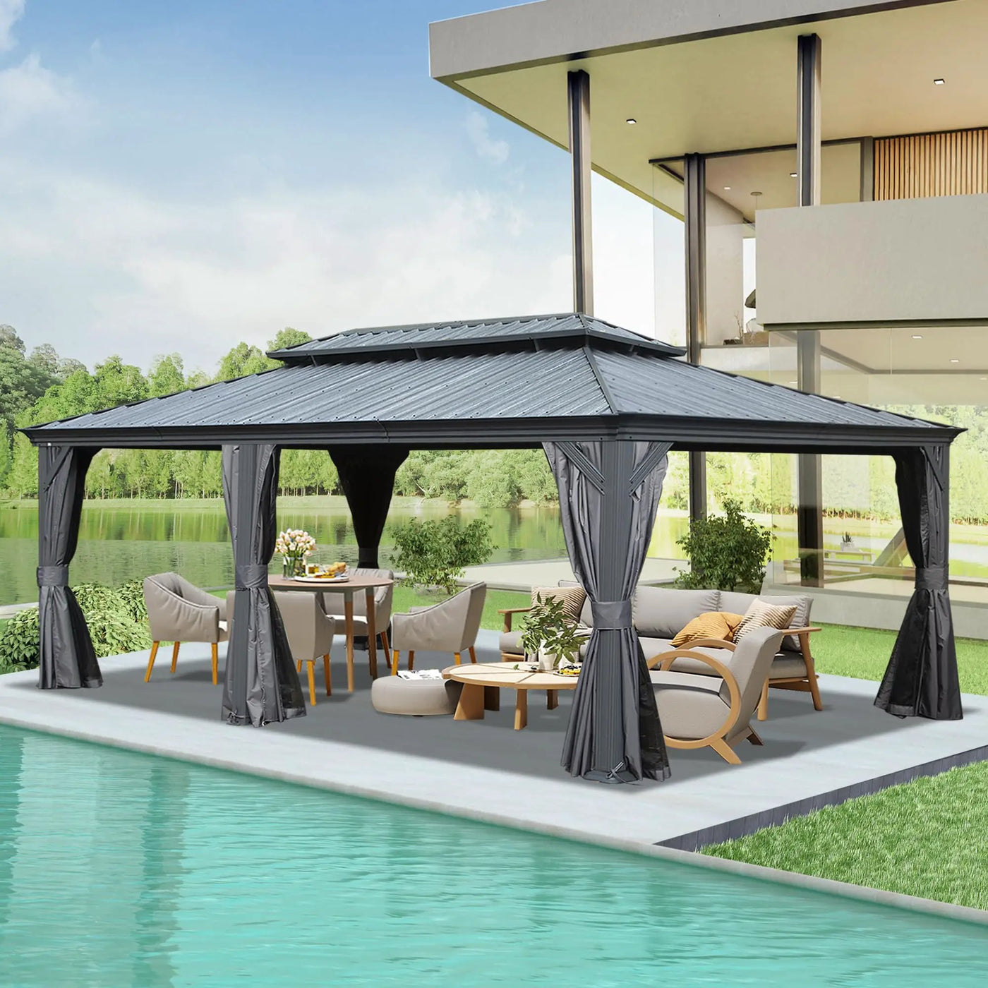 14' x 22' Hardtop Gazebo with Dual-Layer Galvanized Steel Roof by HouseOfZazla