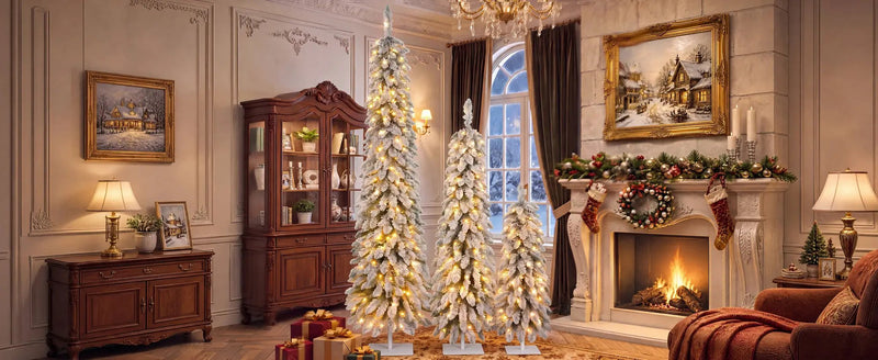 Snow Flocked Pre-Lit Pencil Christmas Tree, photo 10 of 10