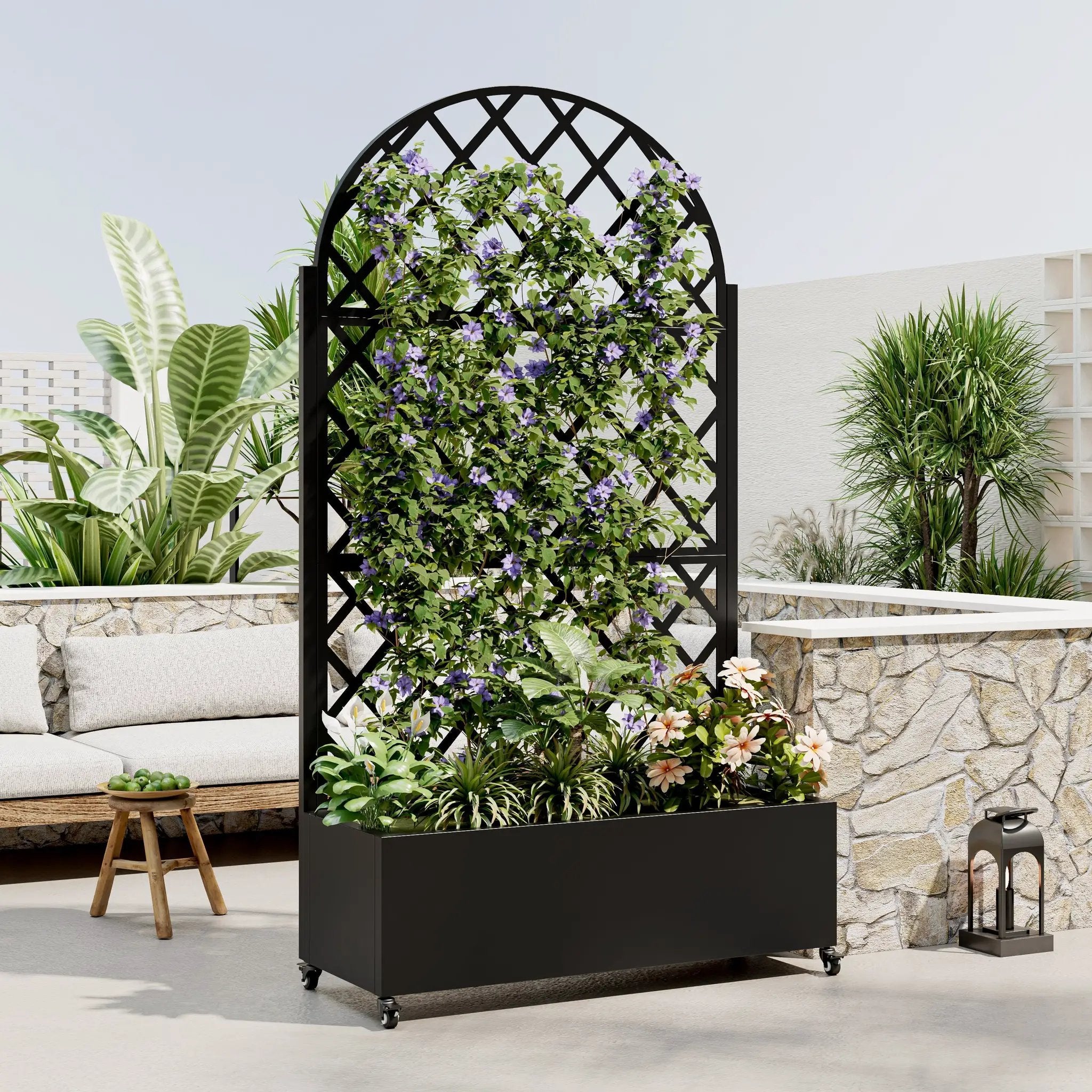 Round Metal Planter Box with Trellis by HouseOfZazla