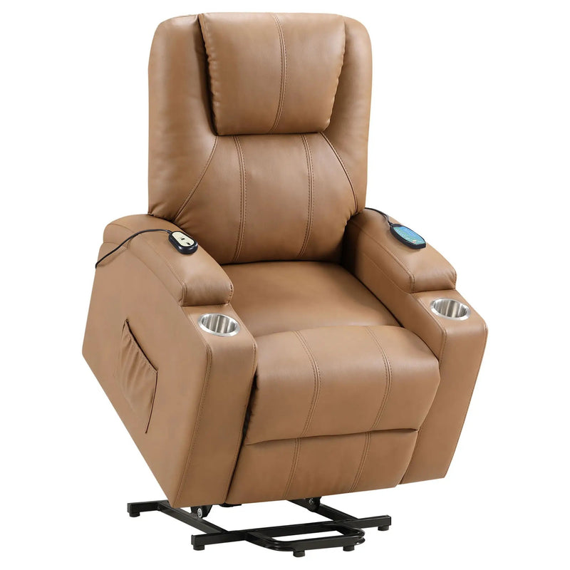 Armstrong Upholstered Power Lift Massage Recliner Camel by Unique Piece Furniture