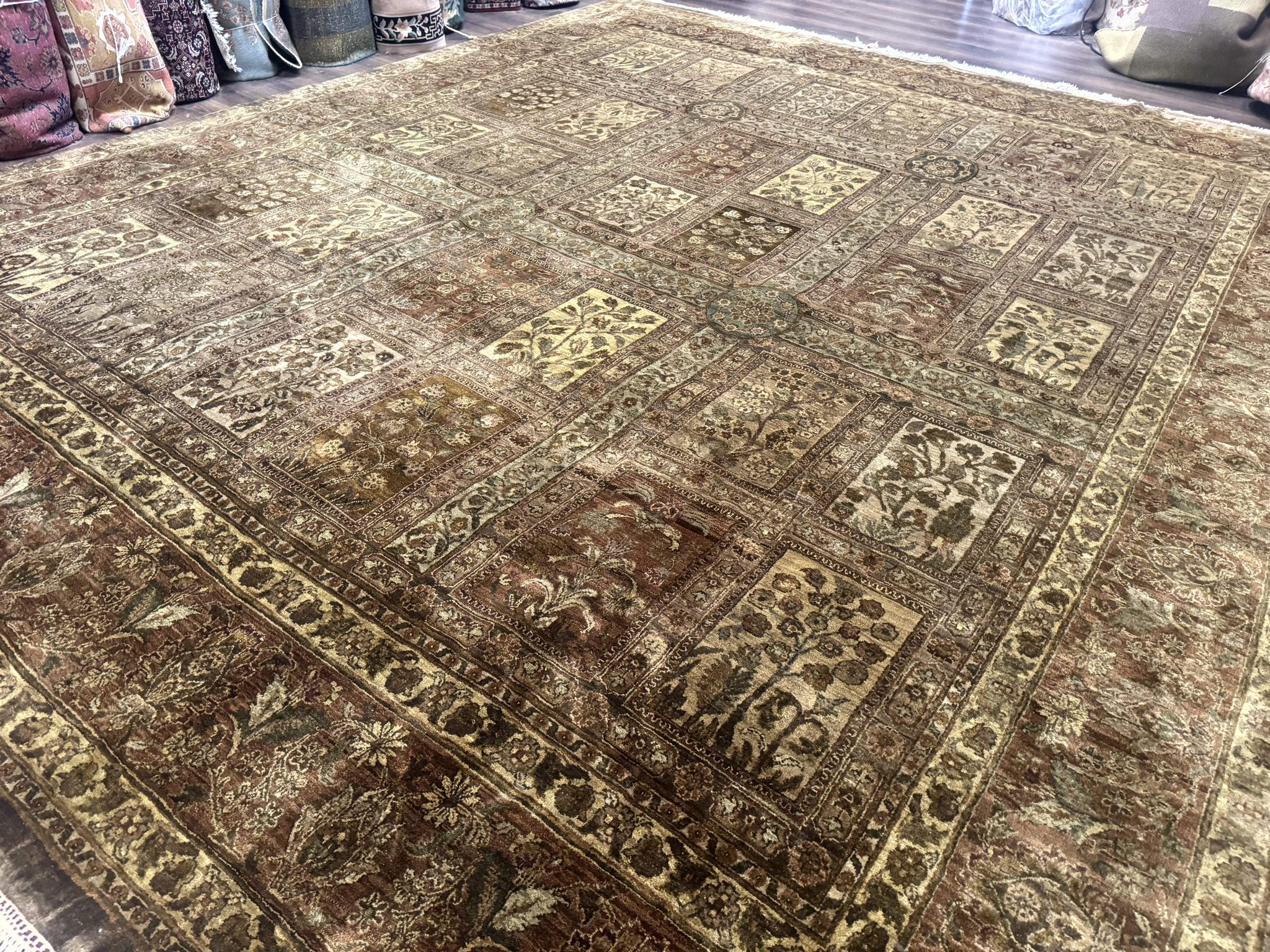 Large Indian Wool Rug 12x14, Wool Handmade Panel Design Carpet, Traditional, Palace Size by Jewel Rugs