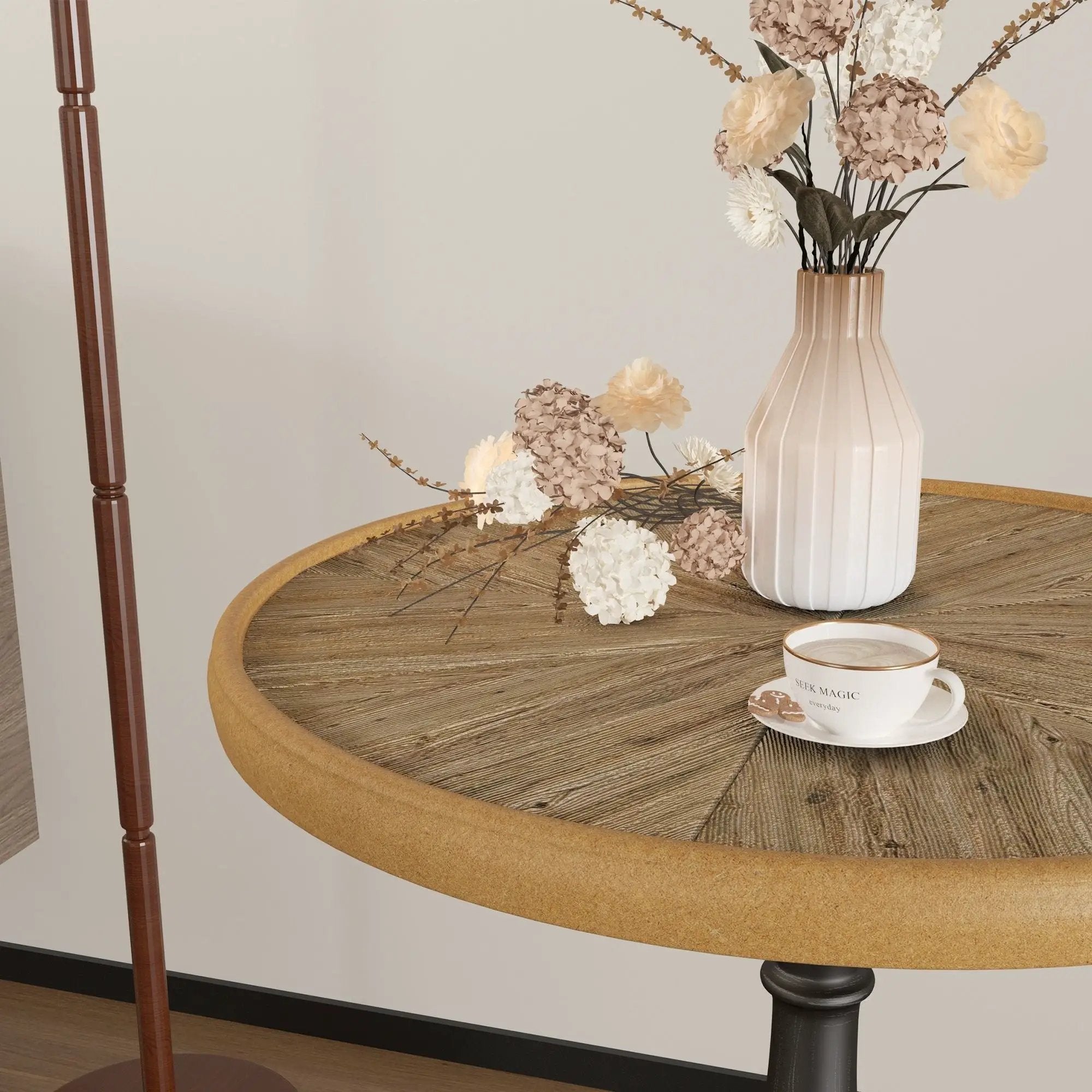 Round End Table With Pedestal Base - Natural Wood by Unique Piece Furniture