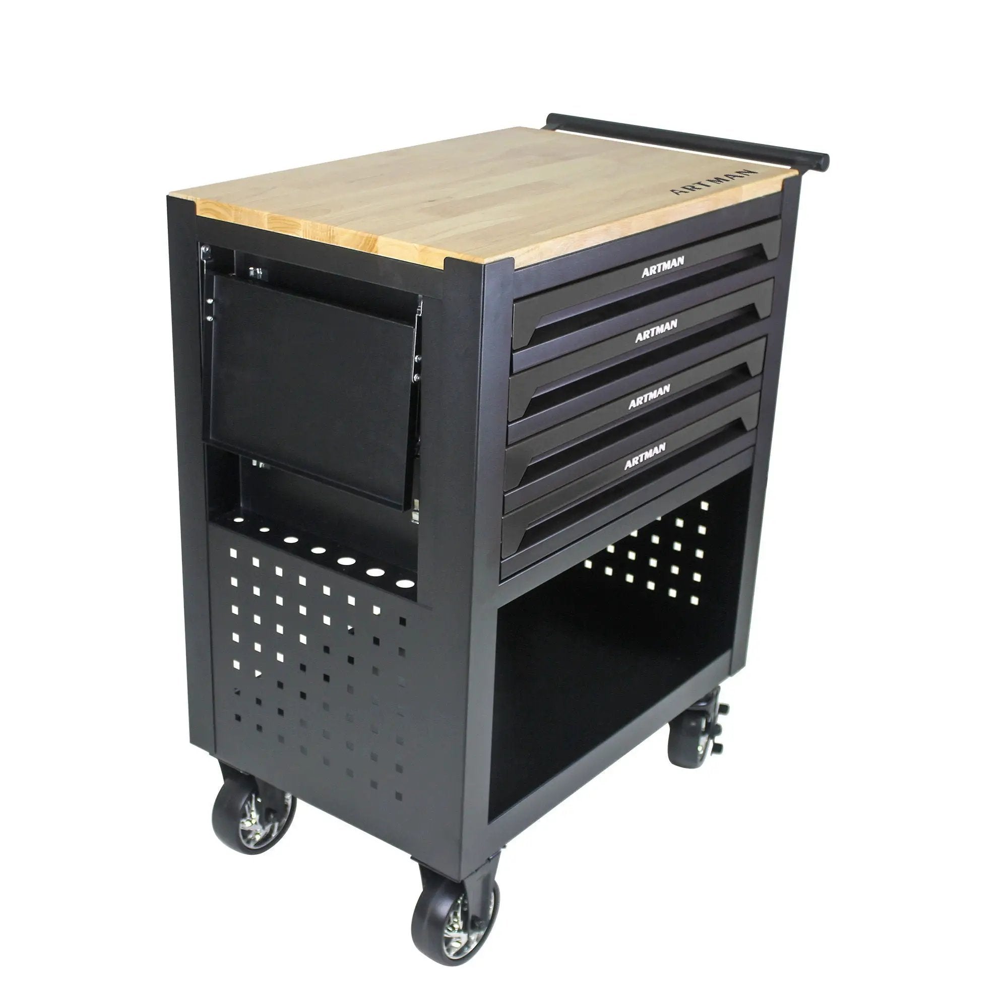 4 Drawers Multifunctional Tool Cart With Wheels And Wooden Top by HouseOfZazla