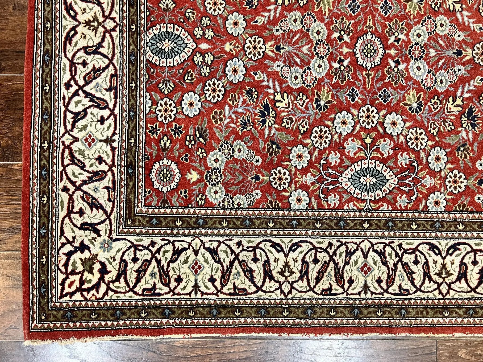 Red Persian Qum Rug 5 x 7.6, Hand Knotted Vintage Wool Fine Carpet 270 KPSI, Floral Allover by Jewel Rugs