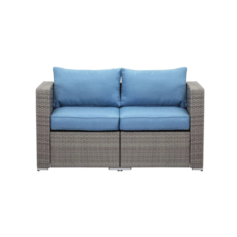 2 Piece Patio Loveseat Set With Thick Cushions, Outdoor Sectional Sofa For Balcony - Blue / Brown by HouseOfZazla