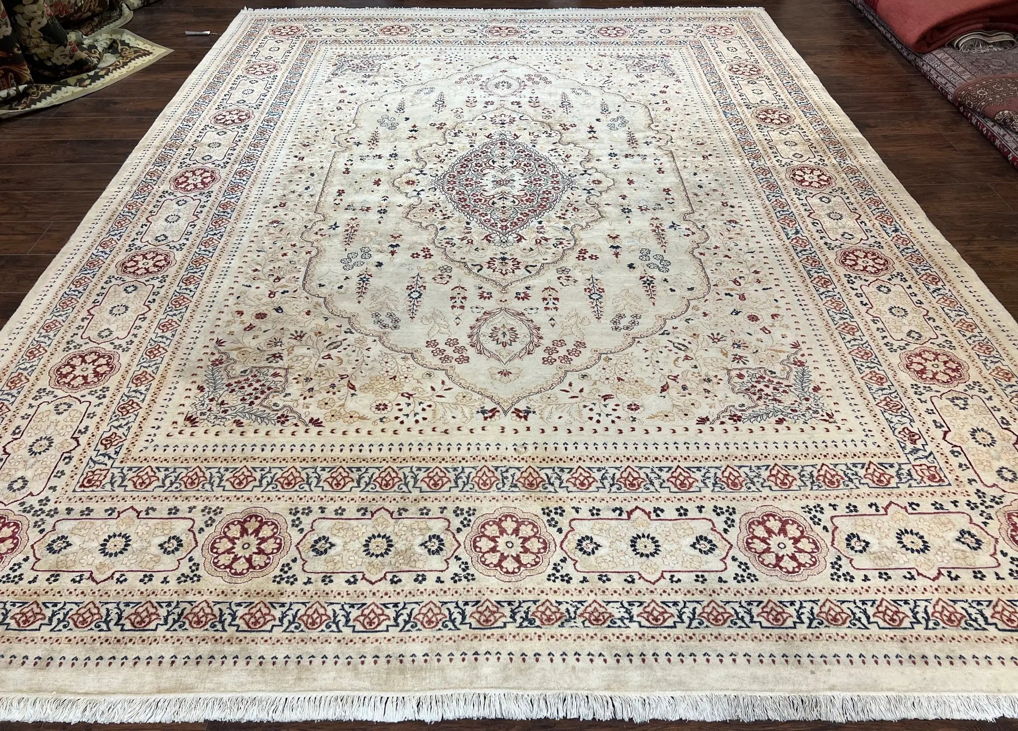 Pak Persian Rug 9x11, Very Fine Hand Knotted Oriental Carpet, Haji Jalili Design, Ivory/Cream, Wool Handmade Room Sized Rug 9 x 11 ft, Nice by Jewel Rugs