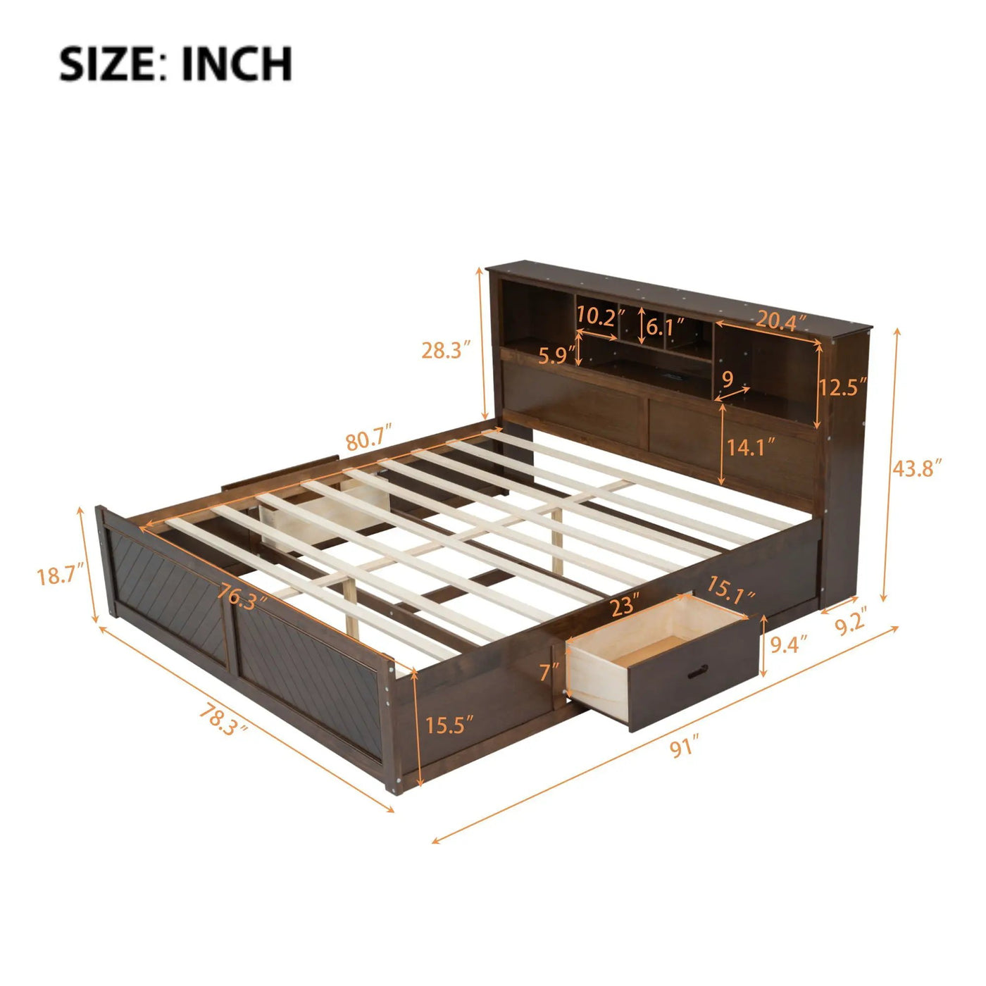Platform Bed With Multi Storage Headboard, USB And Drawers by HouseOfZazla