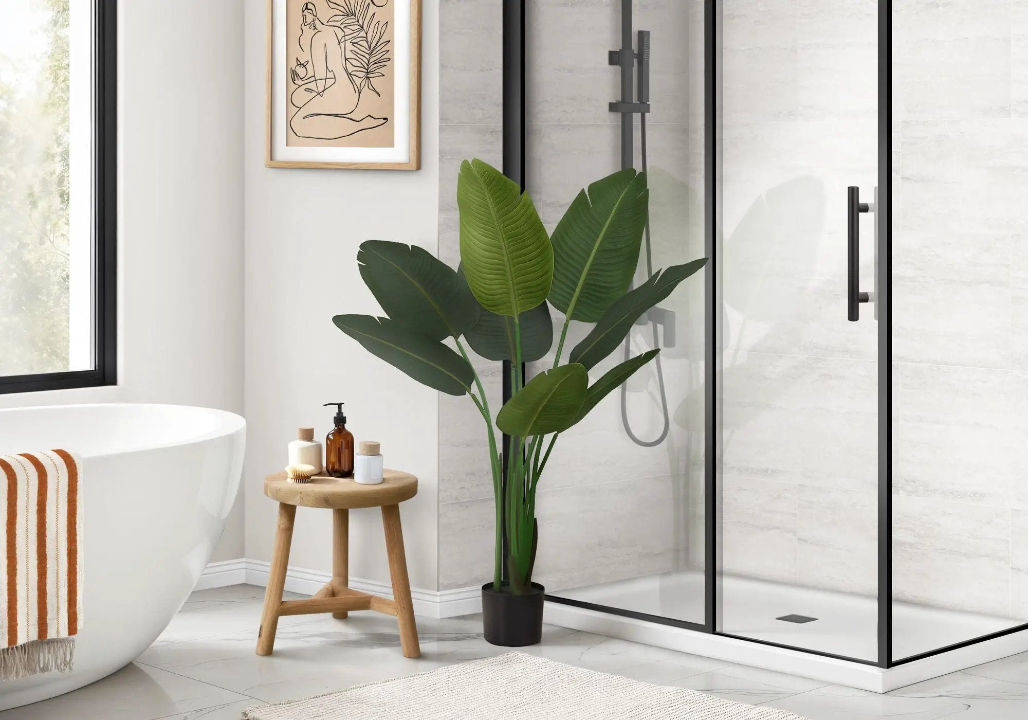 44" Tall, Artificial Plant, Bird Of Paradise Tree, Indoor, Faux, Fake, Floor, Greenery, Potted, Decorative - Green / Black by Unique Piece Furniture