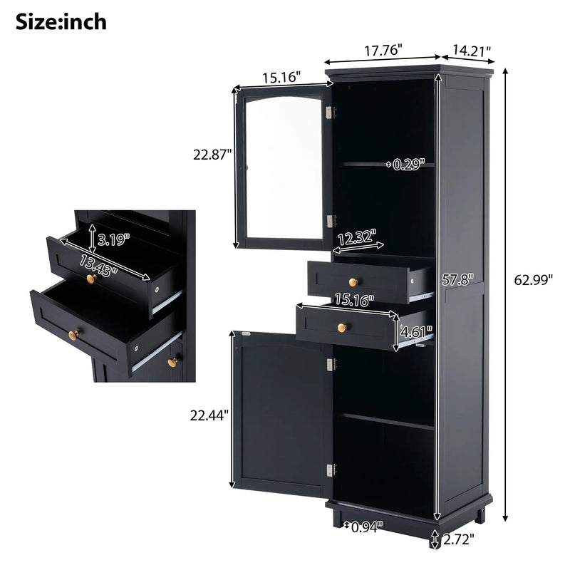 Tall Bathroom Storage Cabinet With Glass Doors, Free-Standing, Two Drawers, And Adjustable Shelves, Board, Painted Perfect For Displaying Your Favorite Items by HouseOfZazla