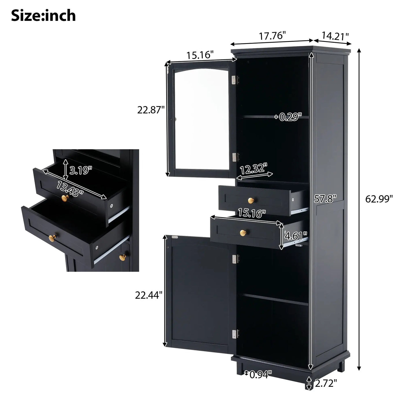 Tall Bathroom Storage Cabinet With Glass Doors, Free-Standing, Two Drawers, And Adjustable Shelves, Board, Painted Perfect For Displaying Your Favorite Items by Unique Piece Furniture