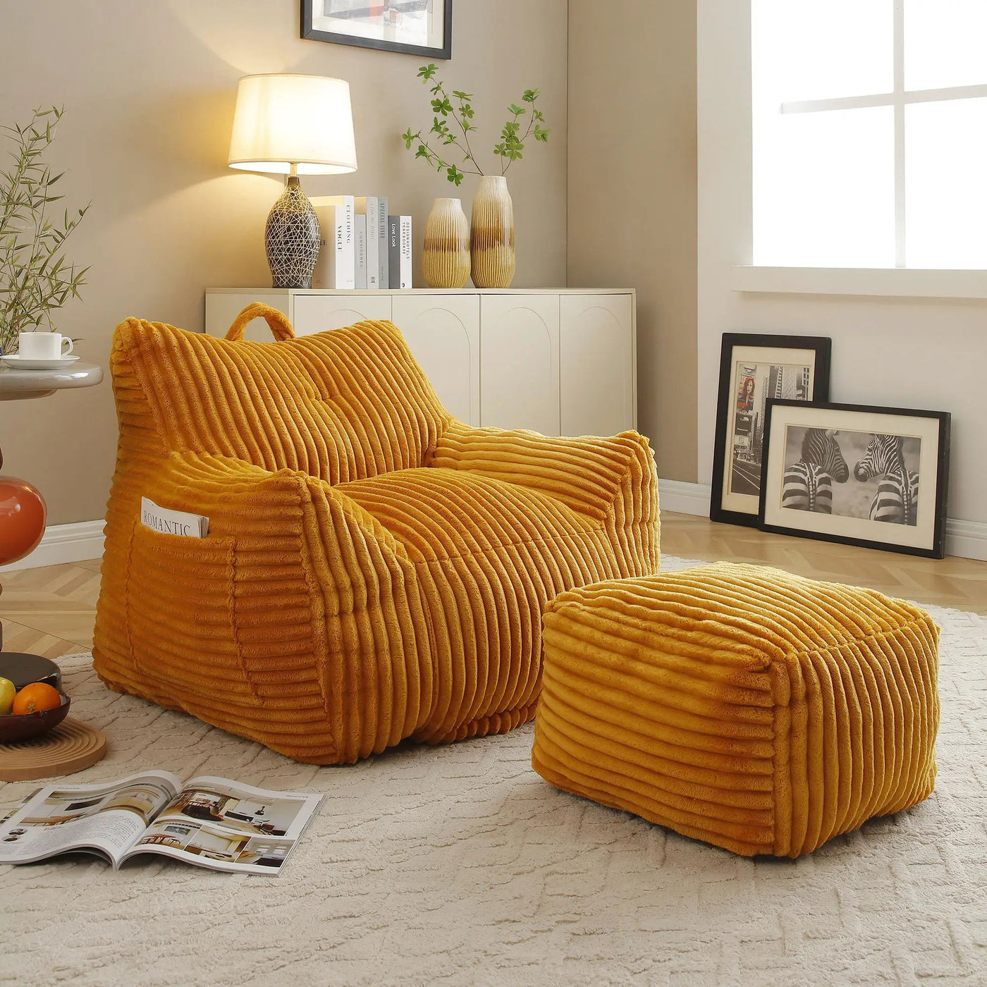 Giant Bean Bag Chair With Armrests And Footstool by Unique Piece Furniture