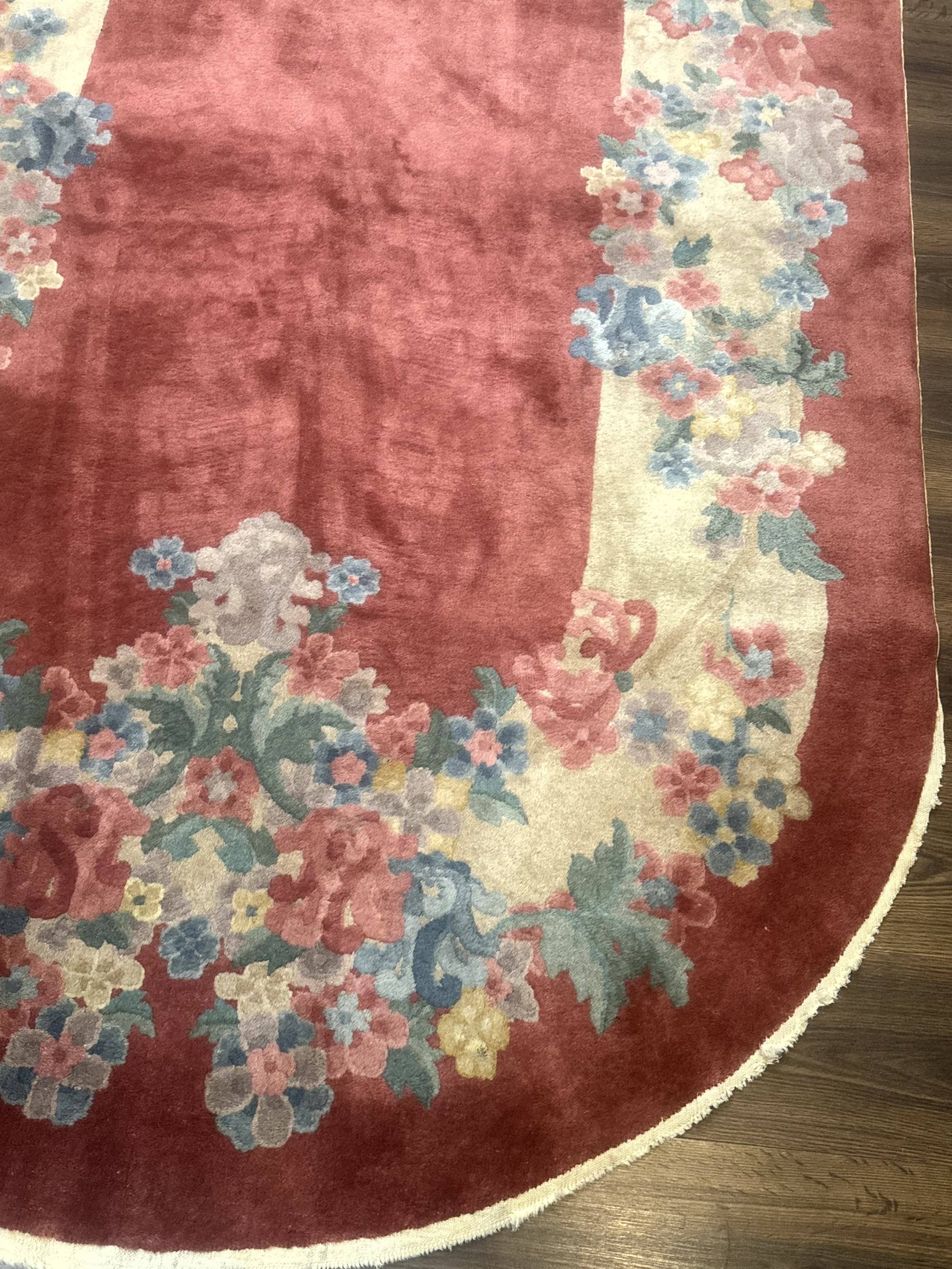 Oval Chinese Peking Rug 5x8, Pink, Floral, Vintage Chinese Wool Carpet by Jewel Rugs