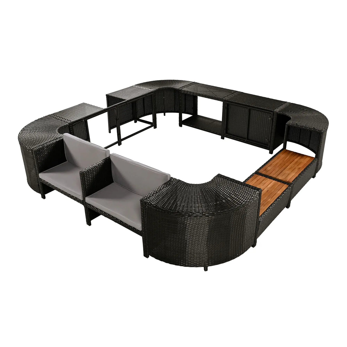 Spa Surround Spa Frame Quadrilateral Outdoor Rattan Sectional Sofa Set With Mini Sofa, Wooden Seats And Storage Spaces by HouseOfZazla