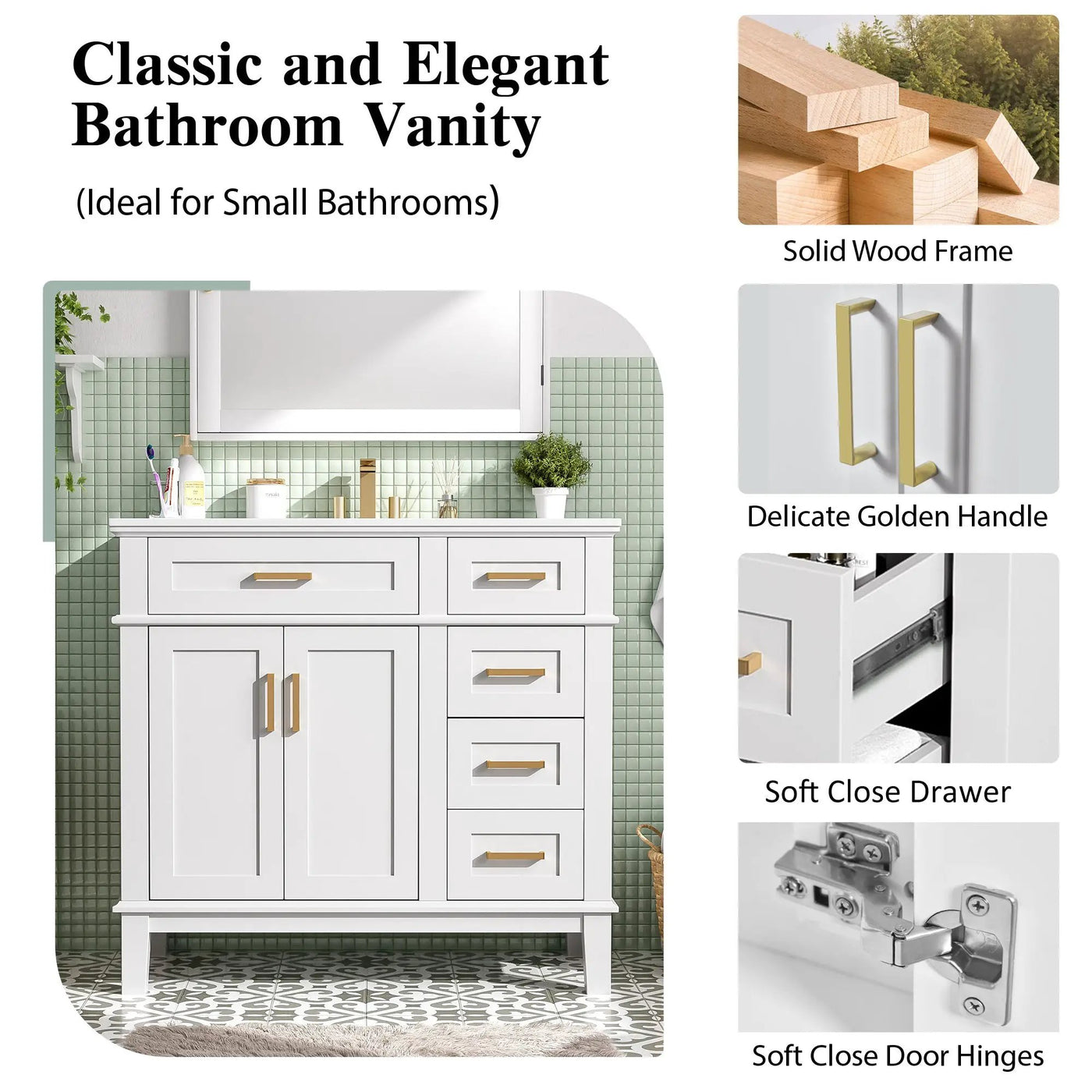 36-Inch White Modern Bathroom Vanity with Ceramic Sink by HouseOfZazla