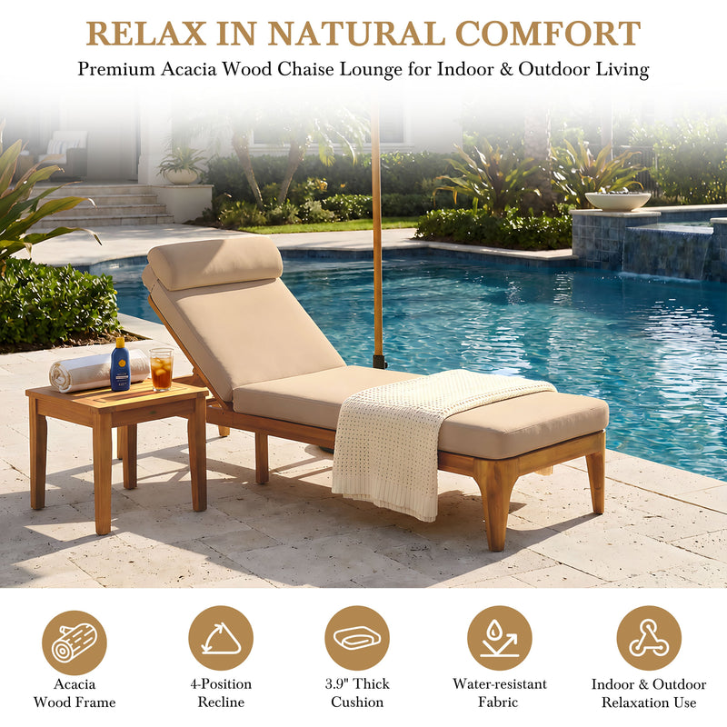 TOPMAX Acacia Wood Chaise Lounge by HouseOfZazla